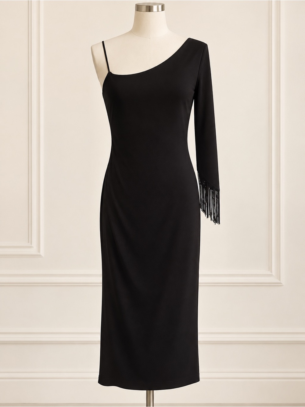 One-Shoulder Black Midi Dress